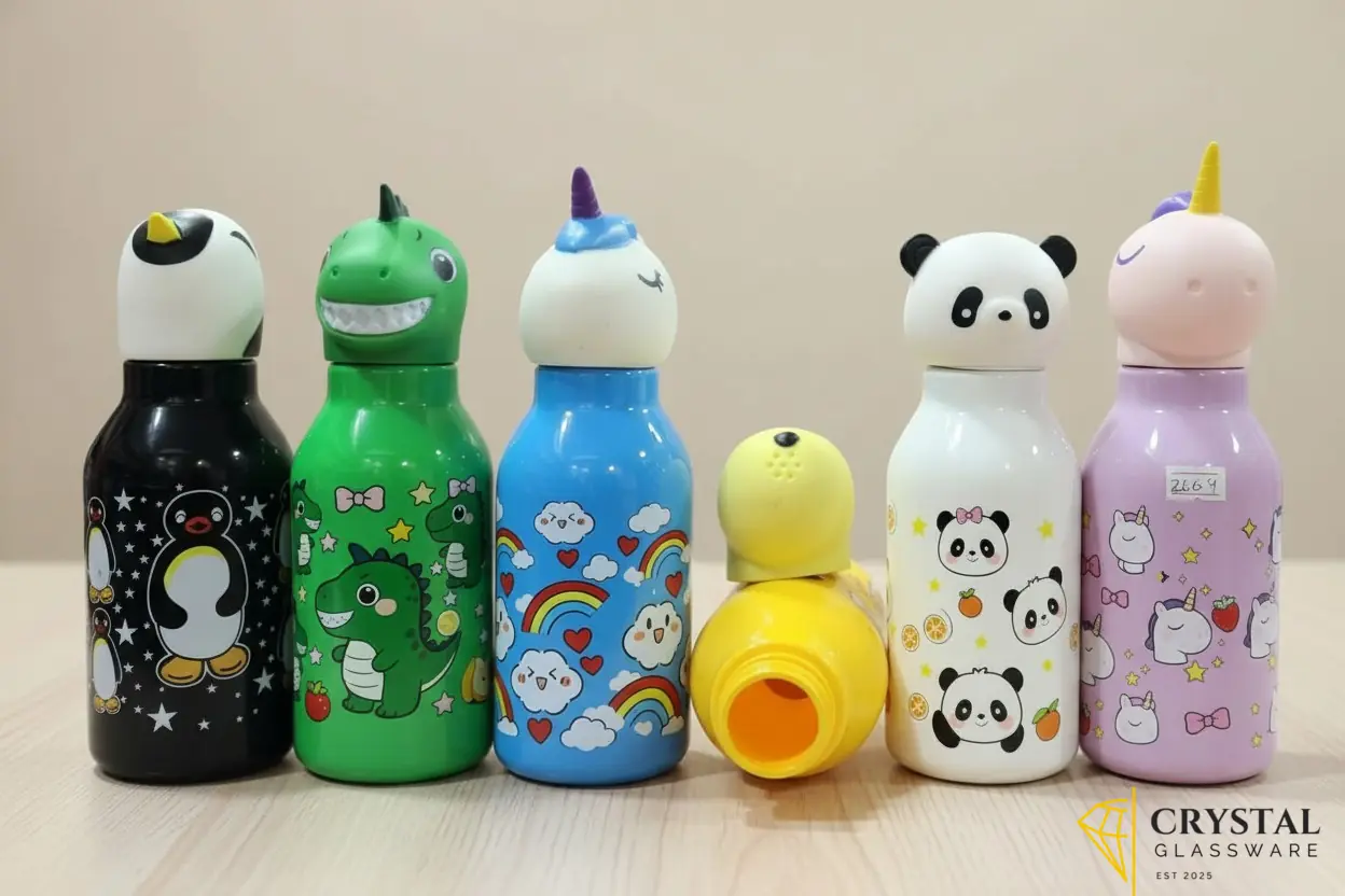3D Animal Water Bottles featuring cute character caps — Crystal Glassware Pakistan